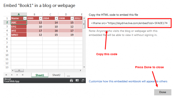 code for excel file embedding